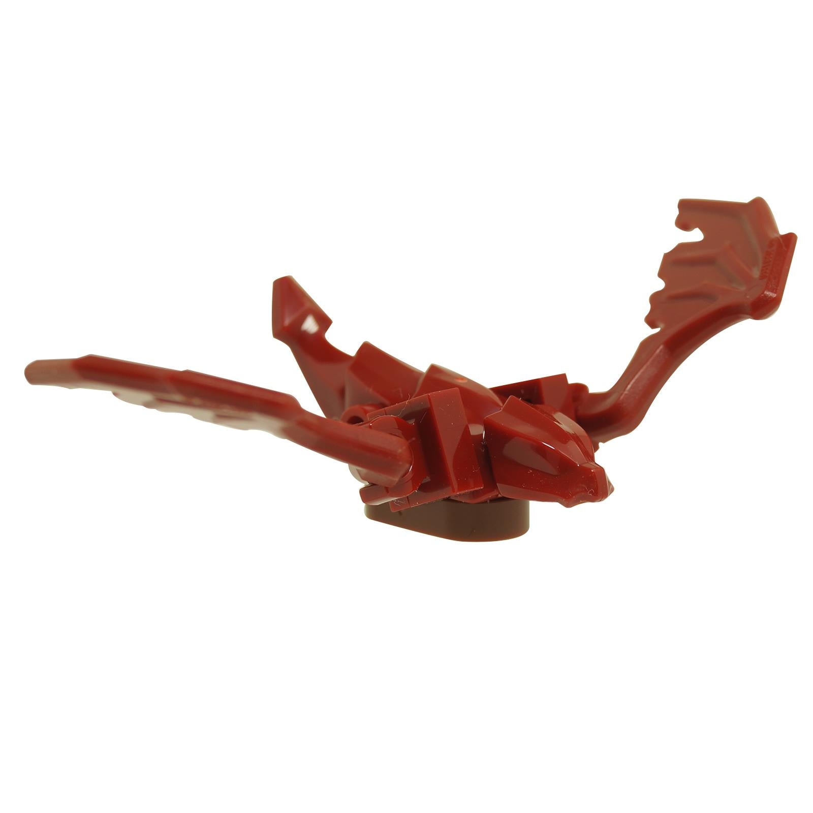 LEGO ciemnoczerwony smok 5986c01 mała figurka smoka latającego z rozpostartymi skrzydłami pod kątem lewym
