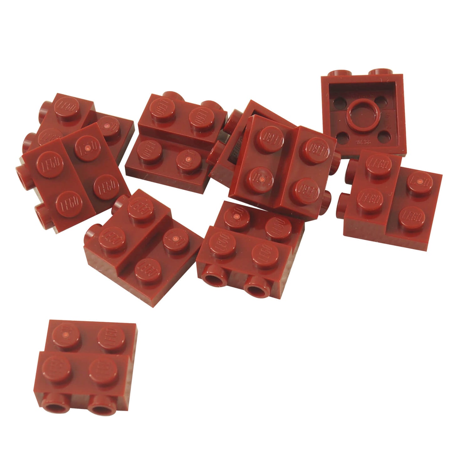Tmavě červená LEGO® modifikovaná deska 2 x 2 x 2/3 se dvěma bočními kolíky pro SNOT stavební techniky
