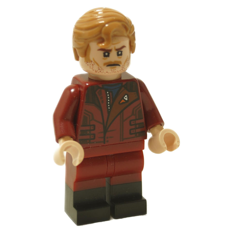 Minifigure with dark red jacket torso print, stubble face, reddish brown hair, and black boots.
