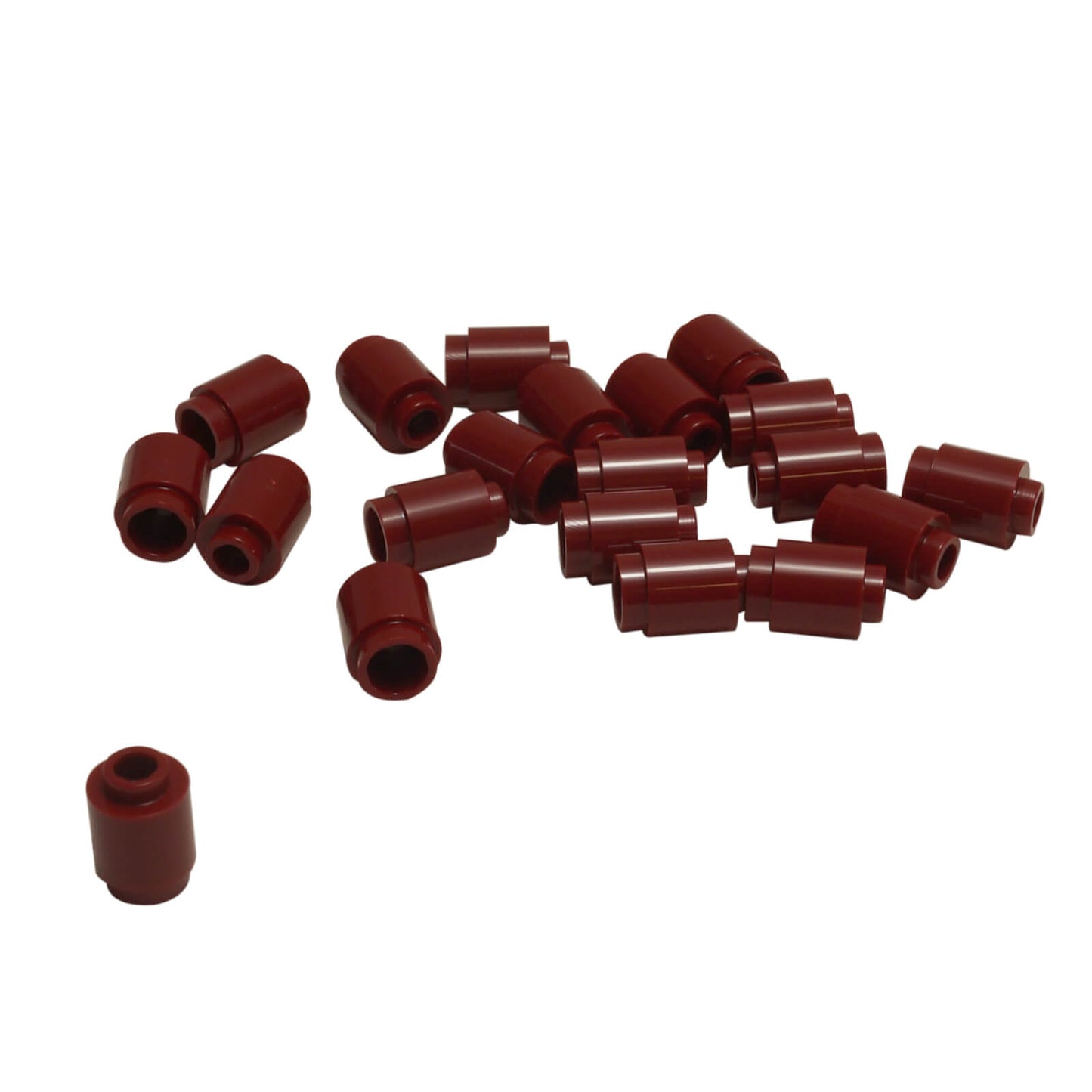 Dark red round 1 x 1 brick part 3062 with cylindrical shape for LEGO® building details and accents
