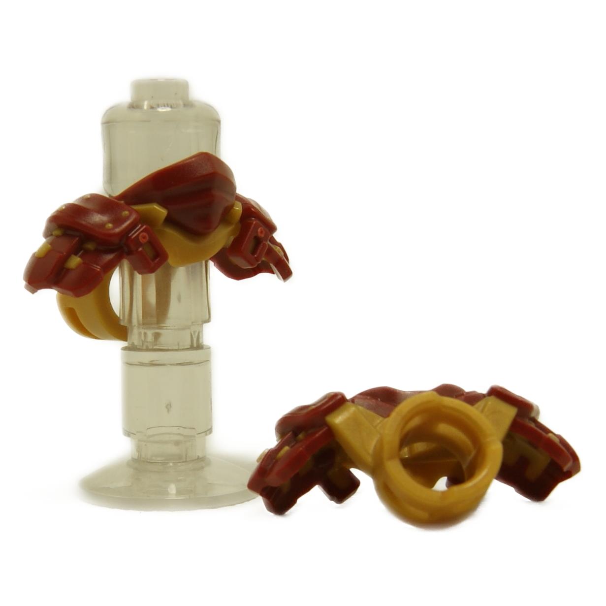 Dark red shoulder armor piece with dual katana sword scabbards for minifigure back attachment
