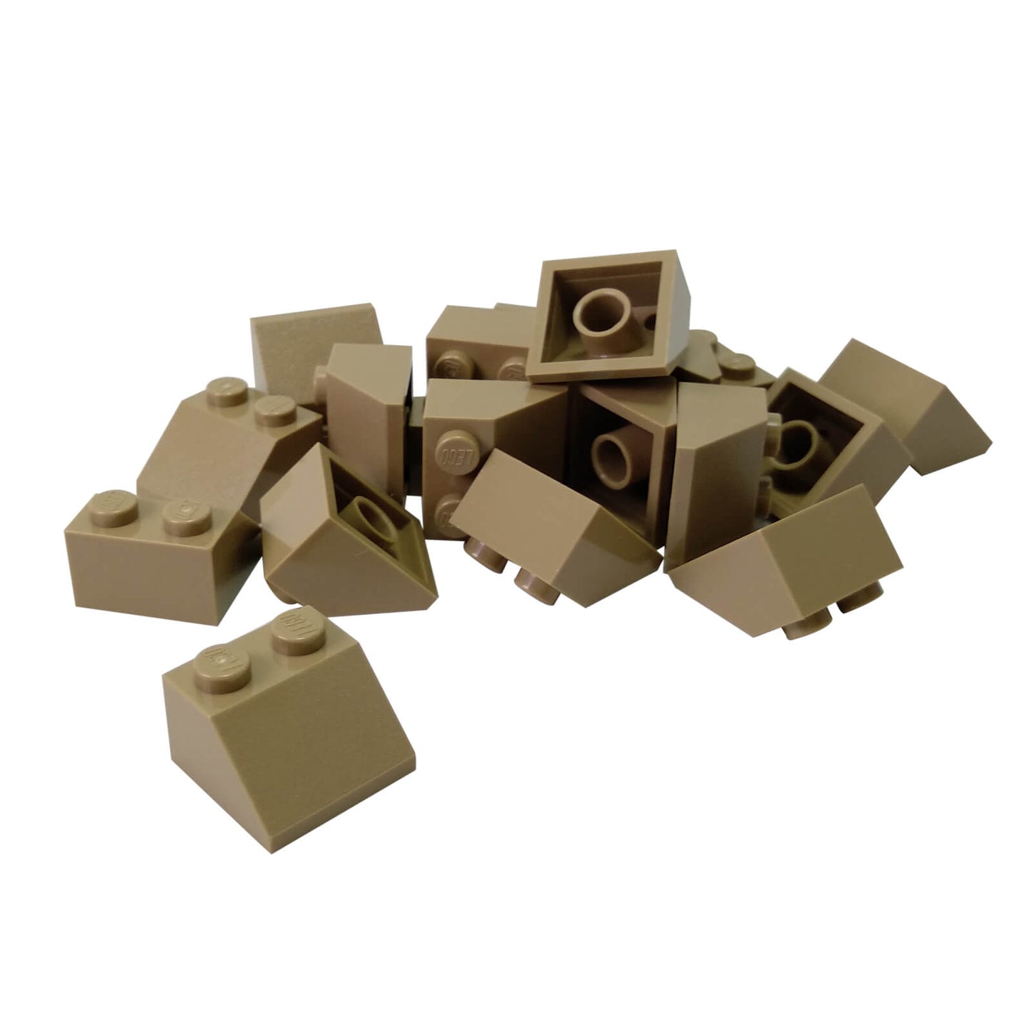 Dark tan 45 degree slope brick 2 x 2 for angled builds, roofs and shaping
