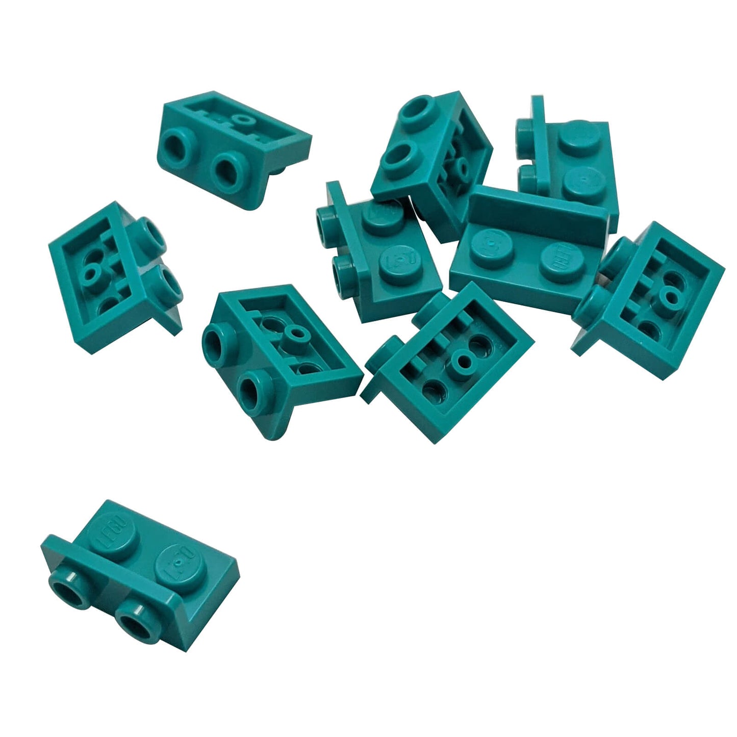 Dark turquoise inverted bracket 1 x 2 - 1 x 2 part 99780, offset building element for compact SNOT construction
