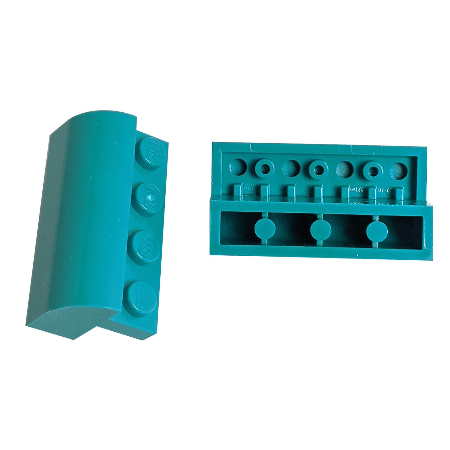 Dark turquoise curved 2x4 slope with recessed studs (6081) for smooth shaping, roofs, and vehicle builds
