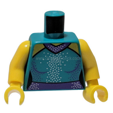 LEGO® dark turquoise female dress torso with purple collar and dot pattern