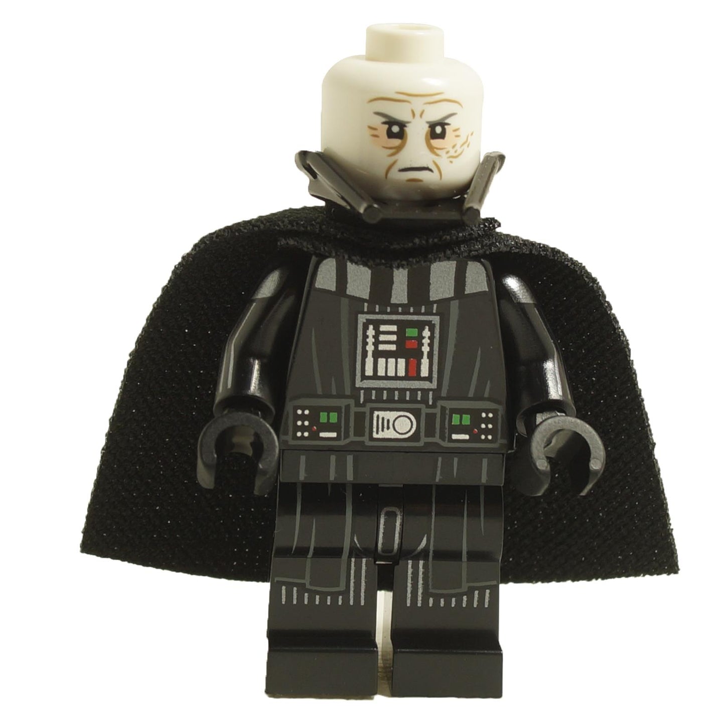 LEGO Darth Vader minifigure unmasked with scarred head, black armor torso and spongy cape sw1249