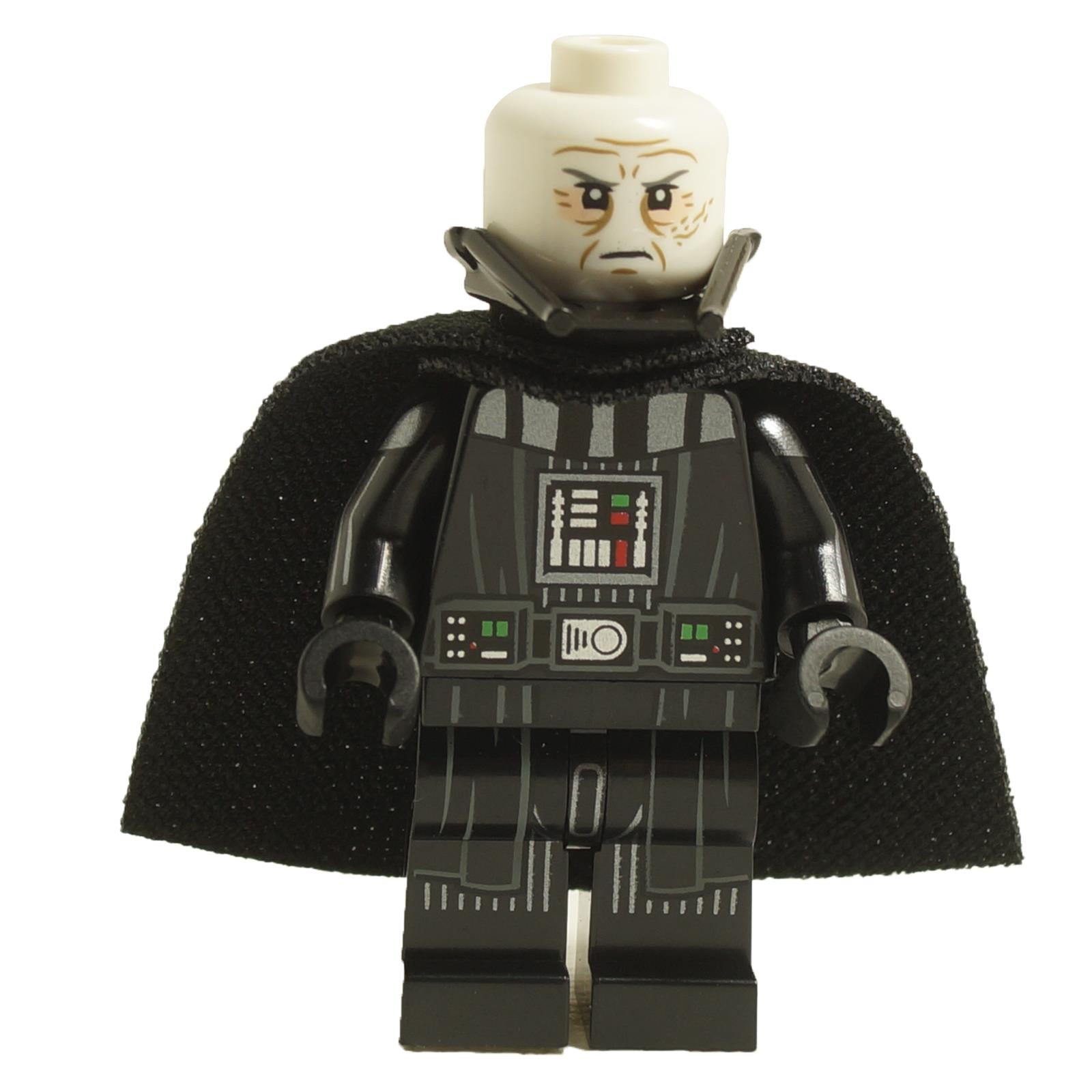 LEGO Darth Vader minifigure unmasked with scarred head, black armor torso and spongy cape sw1249