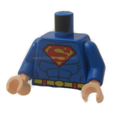 LEGO Superman torso, blue with muscle print and 'S' logo, front view