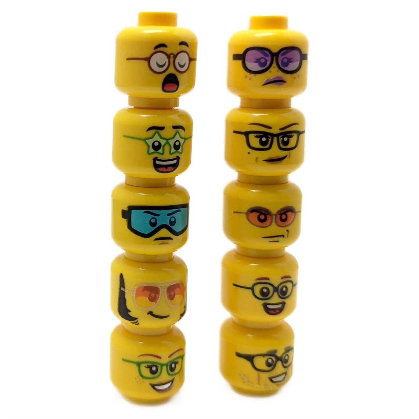 10x Minifigure Heads Glasses Yellow