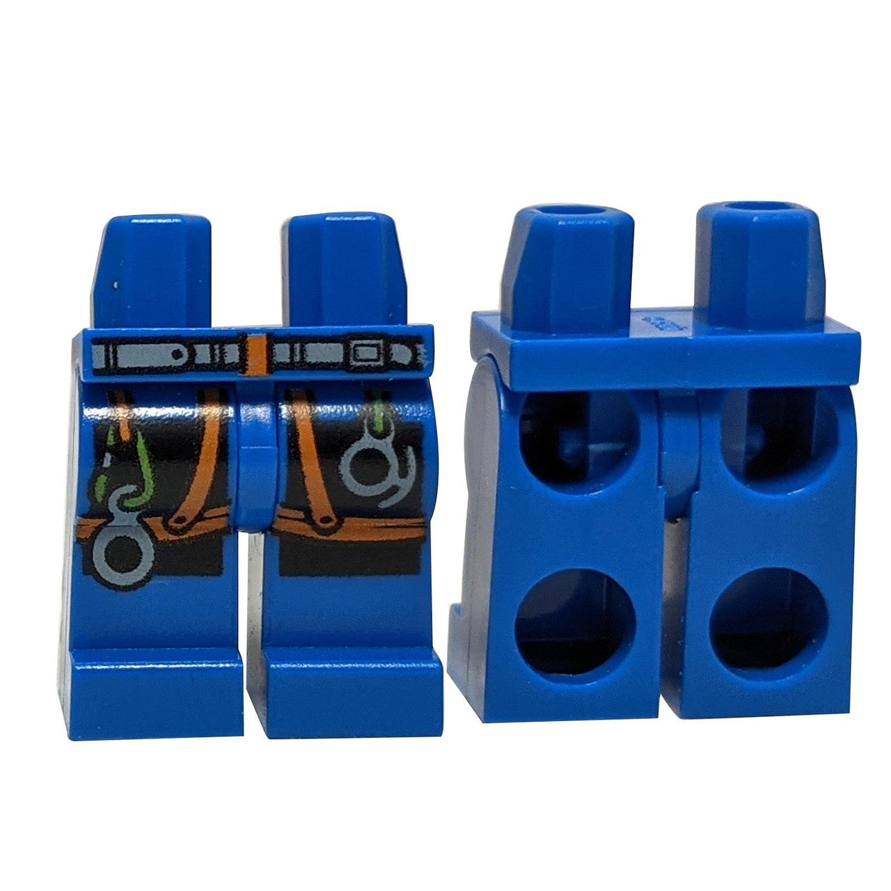 LEGO Blue Minifigure Legs with Rock Climbing Harness, front and back view