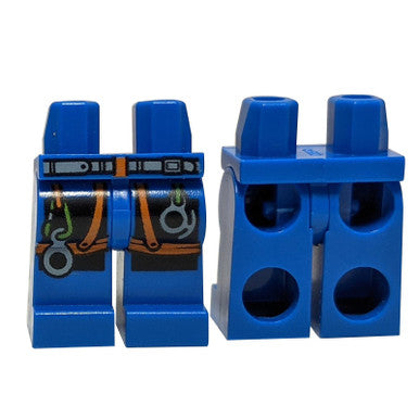 LEGO blue minifigure legs with climbing harness, front and back view