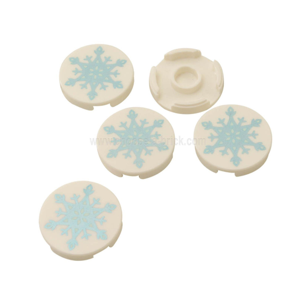 Bianco Piastrella, Rotonda 2 x 2 con Supporto Inferiore per Stud con Fiocco di Neve Riflettente - Motivo Cristallo di Ghiaccio