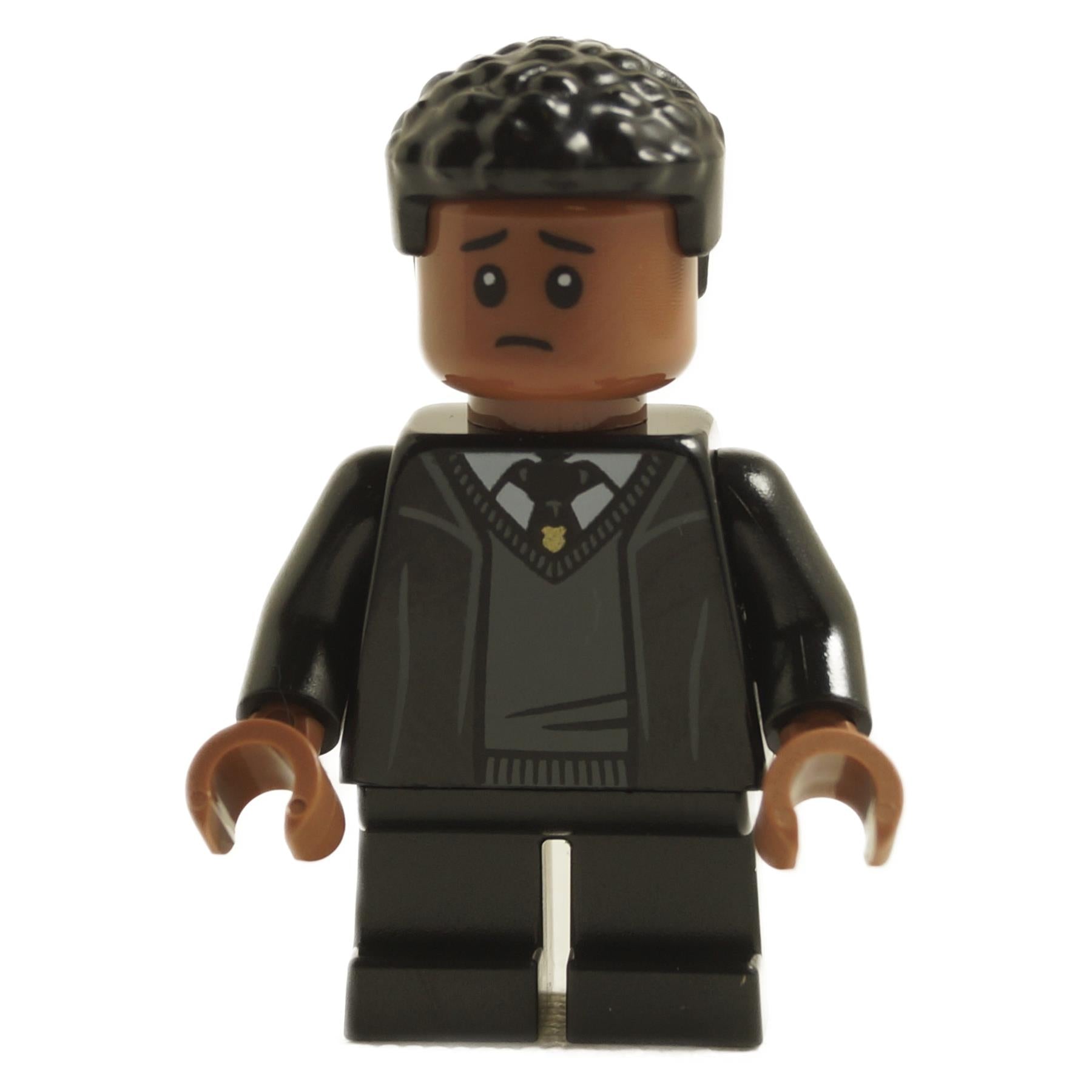 LEGO Dean Thomas minifigure hp471 wearing Hogwarts robe with worried expression