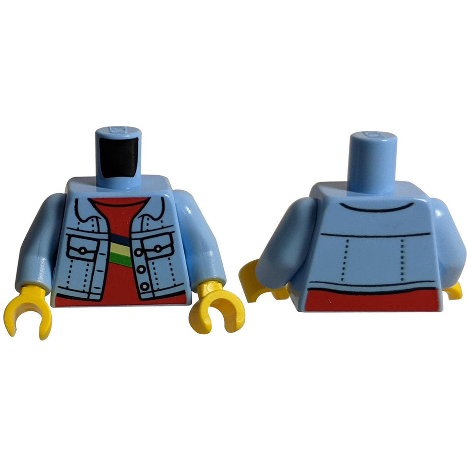 LEGO denim jacket torso 973pb4601c01 with striped shirt print and bright light blue arms