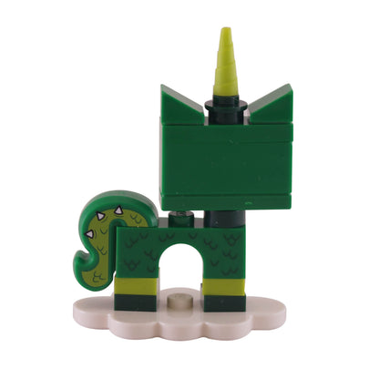 LEGO Dinosaur Unikitty minifigure COLUNI1-4 green scales horn tail, back view.