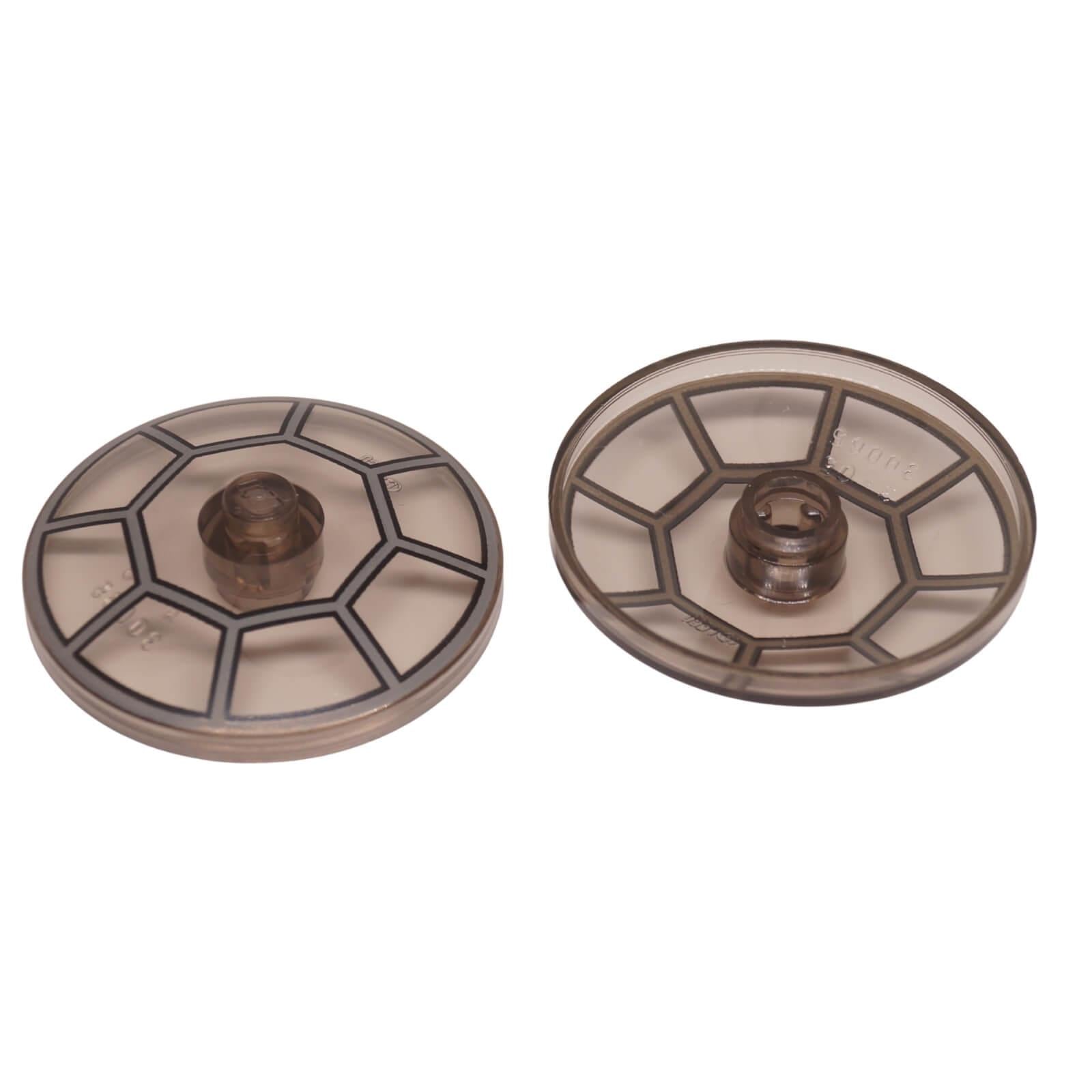 Translucent Brown Dish 4 x 4 Inverted with printed TIE Fighter cockpit window pattern (Part 3960pb013).
