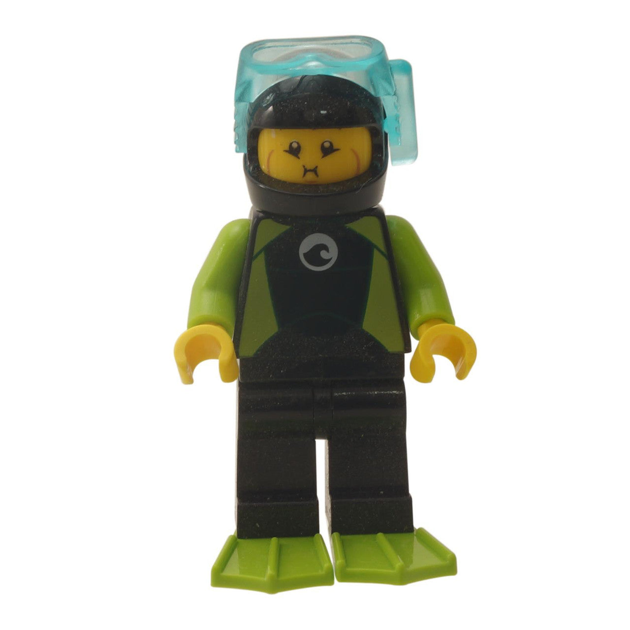 LEGO Diver cty1052 in black wetsuit with lime trim and blue goggles.