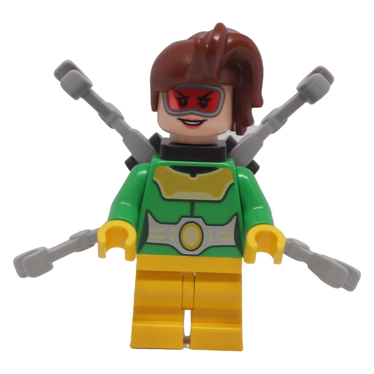 LEGO Doc Ock sh0796 minifigure front view with four mechanical arms and large goggles