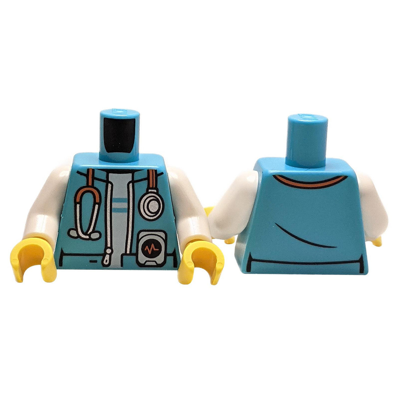 LEGO® doctor torso with stethoscope, medical tools, heart monitor print and white arms