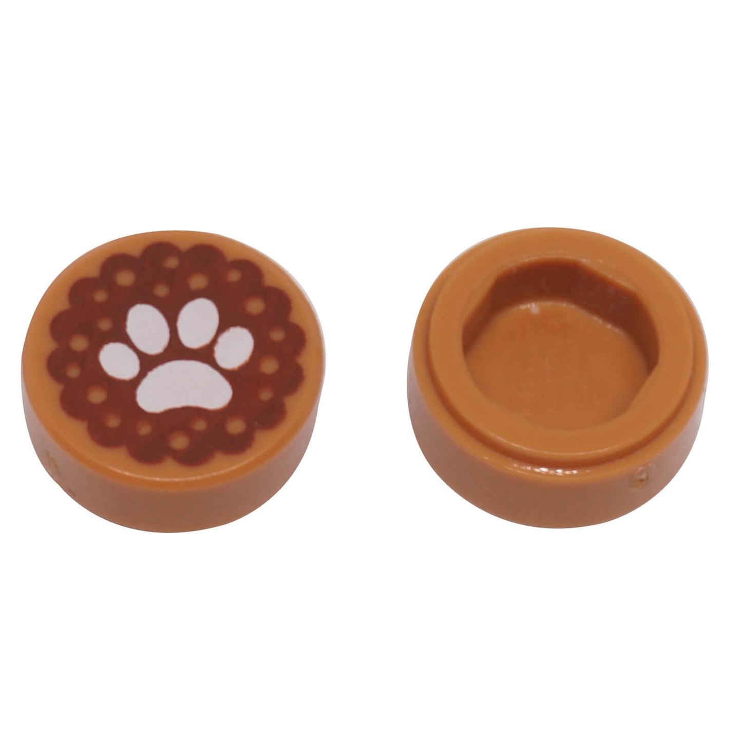 LEGO Round 1x1 tile with white paw print and dog biscuit decoration part 98138pb055