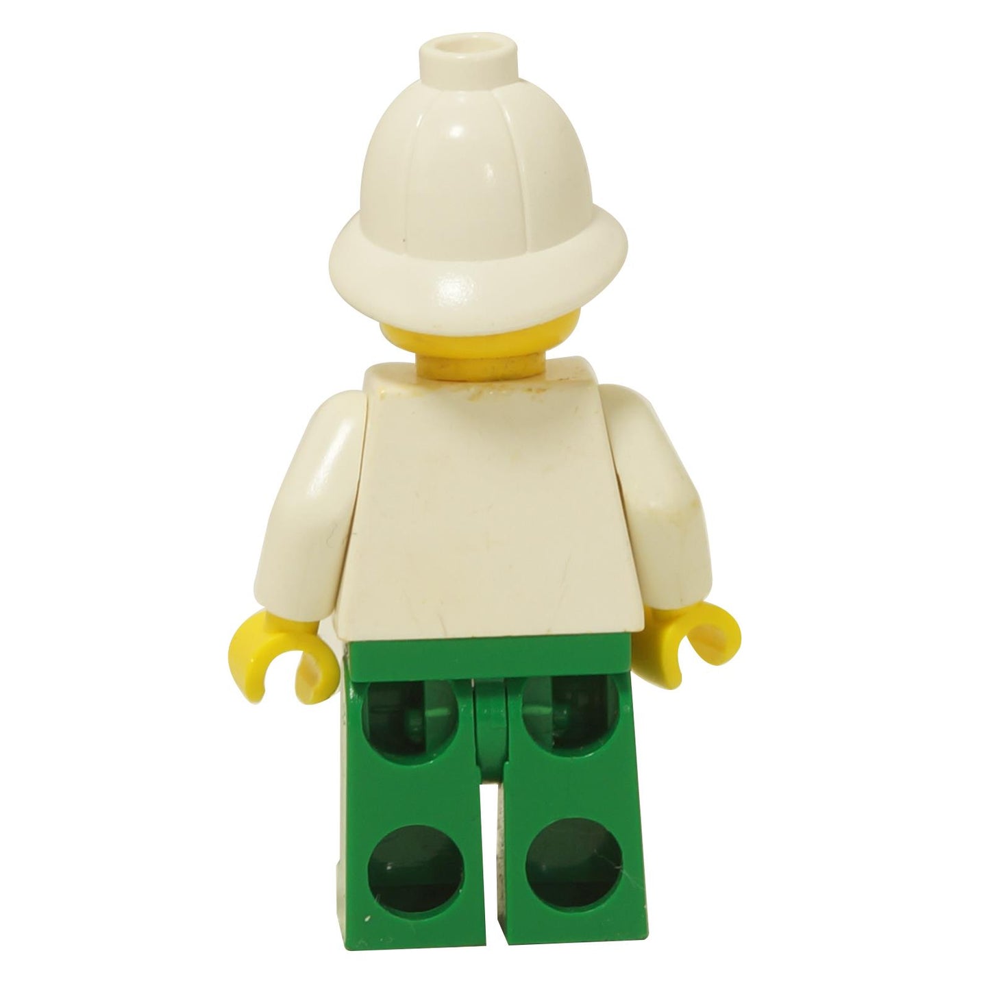 LEGO® Dr. Kilroy minifigure back view wearing green vest and green legs close-up