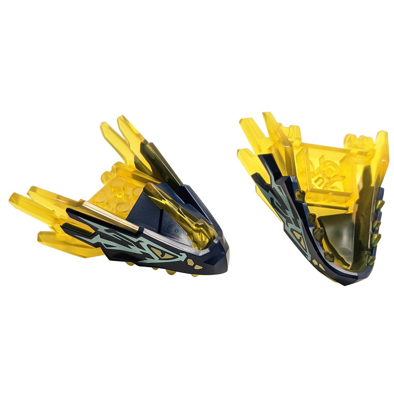 LEGO® trans yellow dragon head jaw with spikes and blue face pattern
