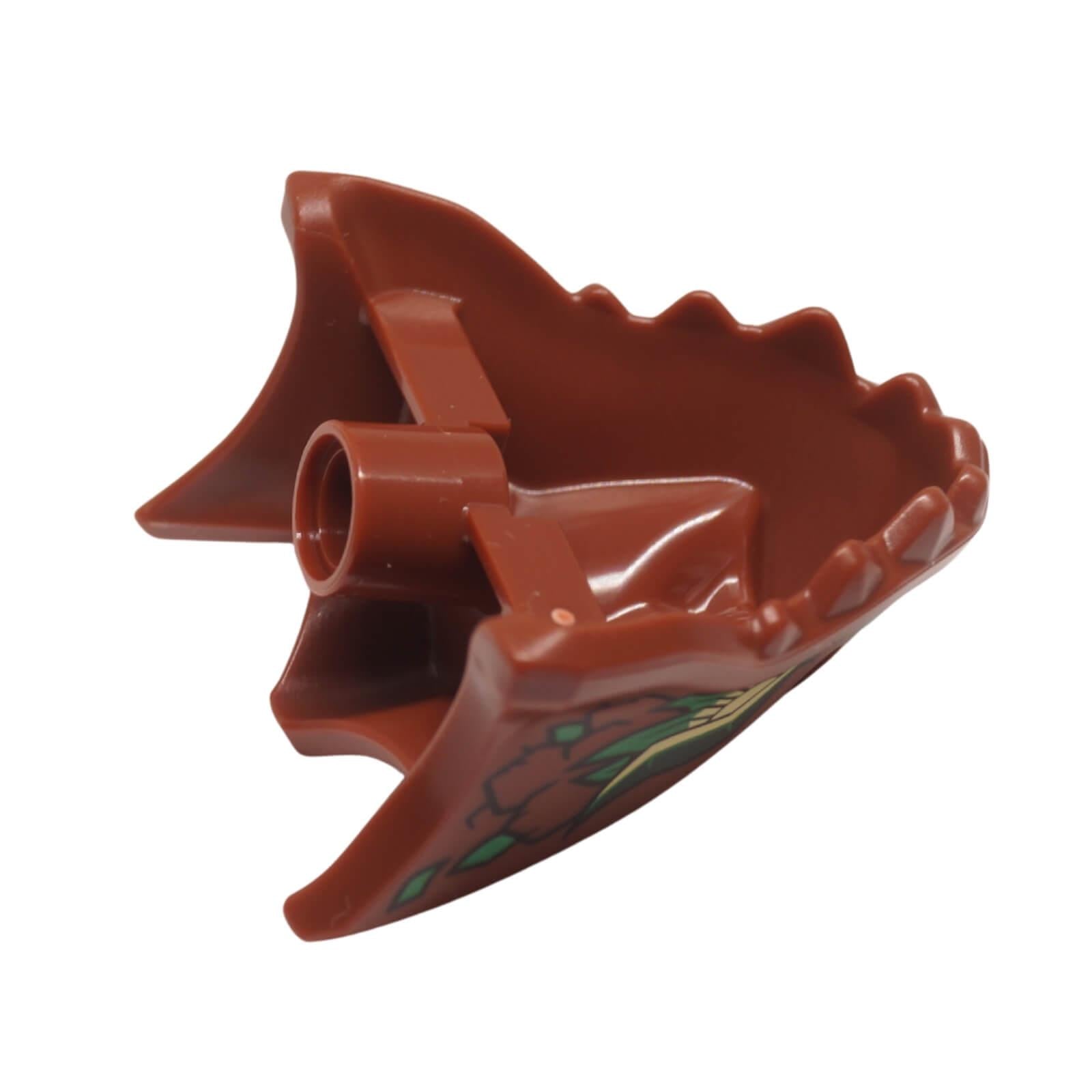 Dragon head Ninjago piece brown underside with pin hole back view 7243pb04
