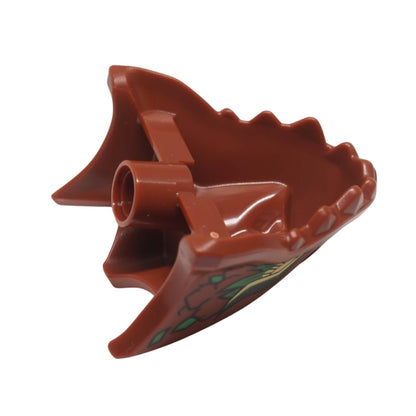 Dragon head Ninjago piece brown underside with pin hole back view 7243pb04
