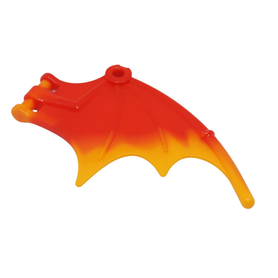 LEGO Dragon Wing 8 1/4 x 5 with marbled bright light orange trailing edge pattern (Part 38547pb03).
