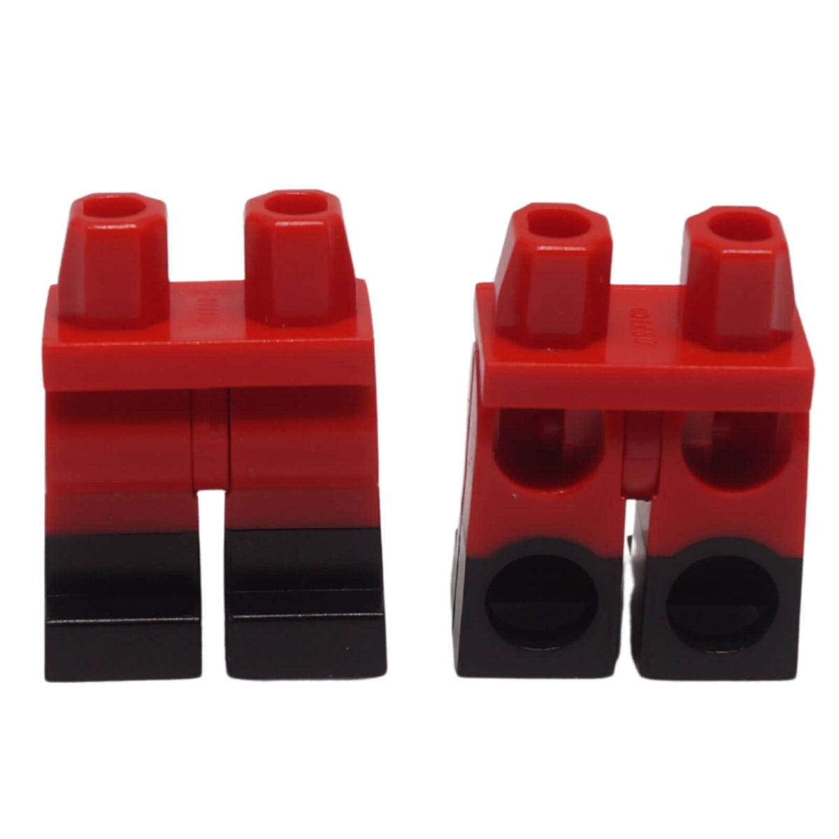 LEGO dual molded legs with black boots pattern, part 970c00pb0411 red