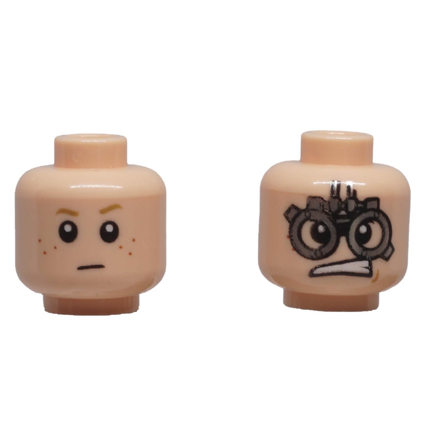 LEGO® dual-sided child minifigure head 3626pb0624 with freckles, mechanical goggles and two facial expressions