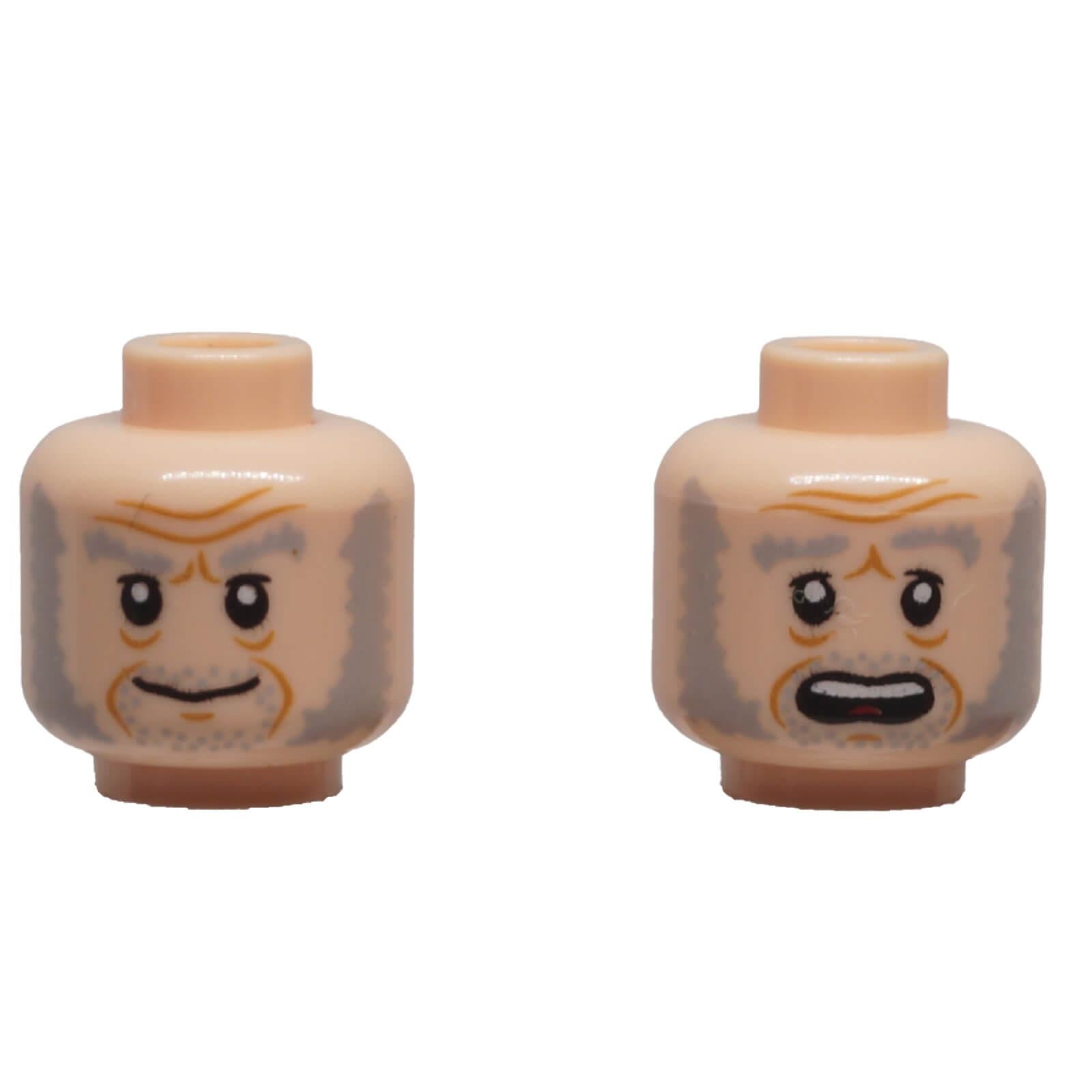 LEGO® dual-sided minifigure head 3626pb0588 with mutton chops, stubble, smiling and scared expressions