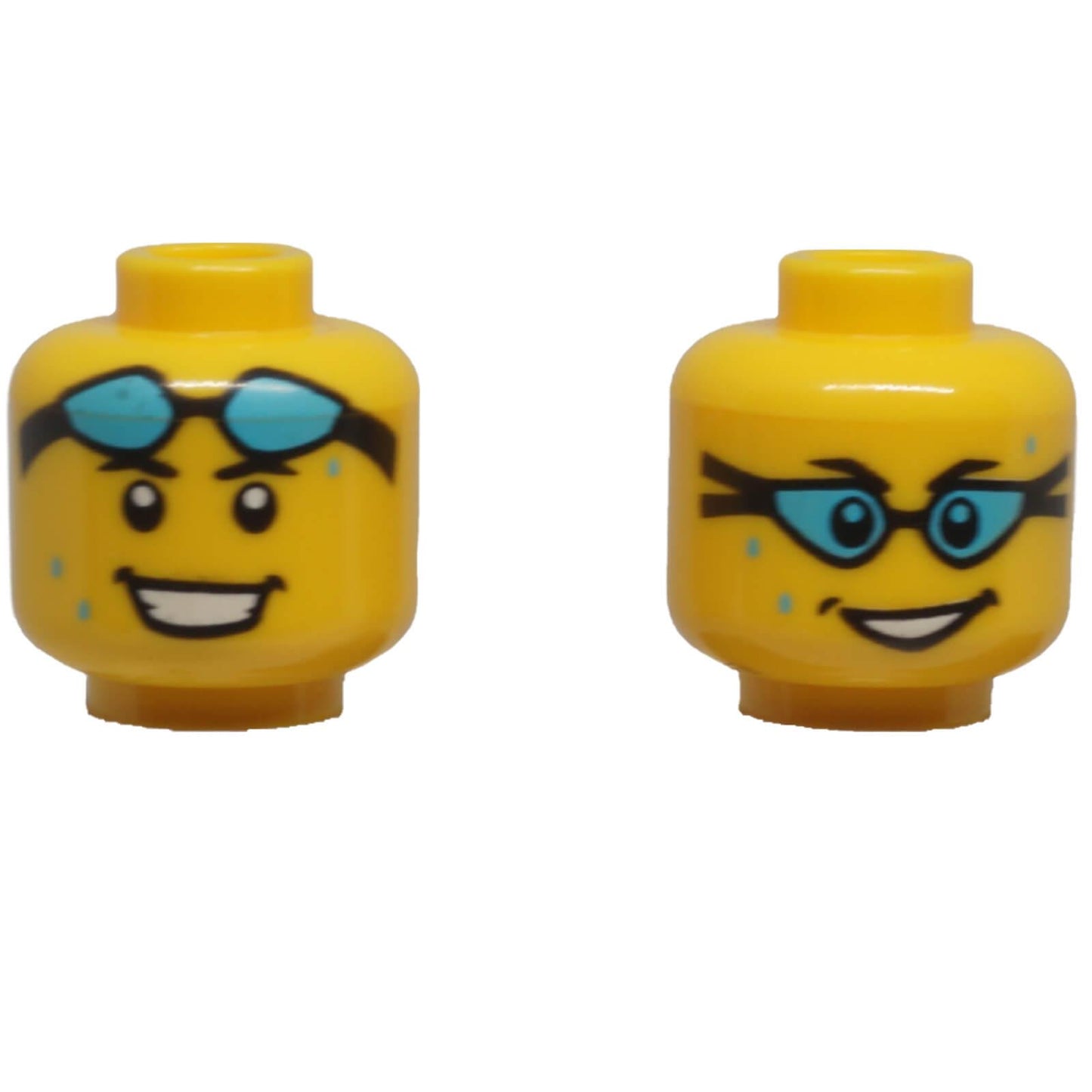 LEGO dual-sided minifigure head 3626pb3634 with blue glasses and smiling expressions