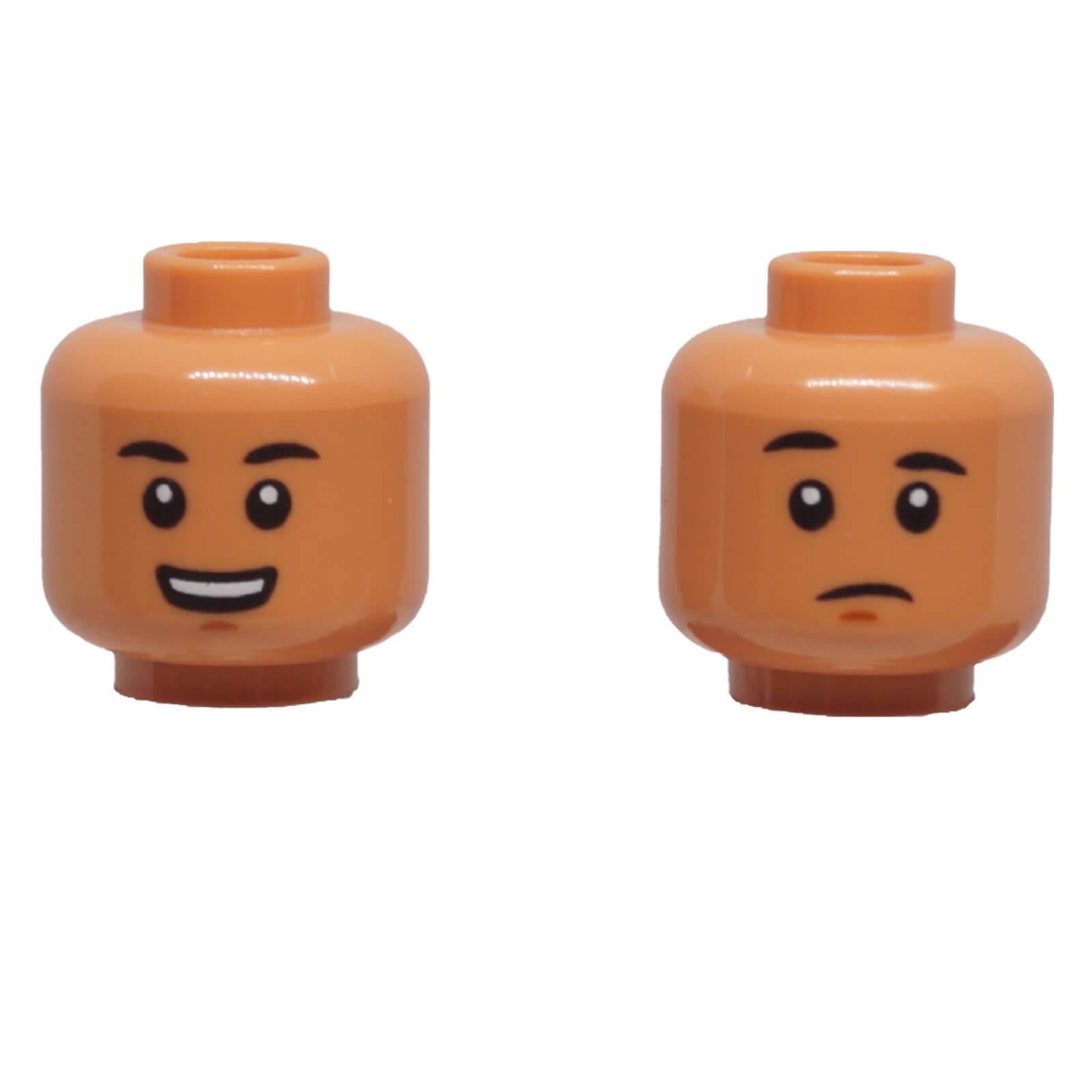 LEGO dual-sided minifigure head 3626pb3938 with smiling and concerned expressions
