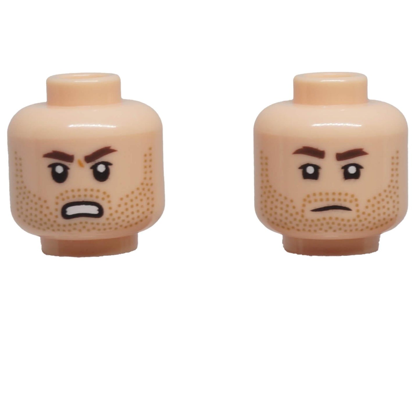 LEGO dual-sided minifigure head 3626pb3646 with beard stubble and angry expression