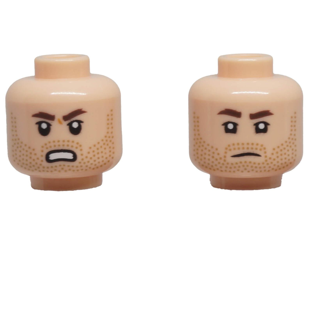 LEGO dual-sided minifigure head 3626pb3646 with beard stubble and angry expression