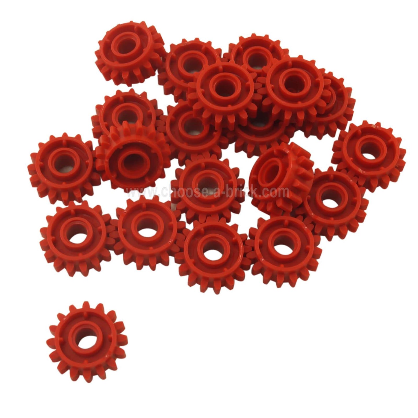 red LEGO Technic gear (18946) with 16 teeth and clutch function, designed for smooth mechanical movement.  
