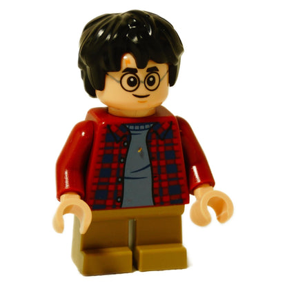 Front view of LEGO Harry Potter minifigure (hp481) with black hair, glasses, and smiling expression.