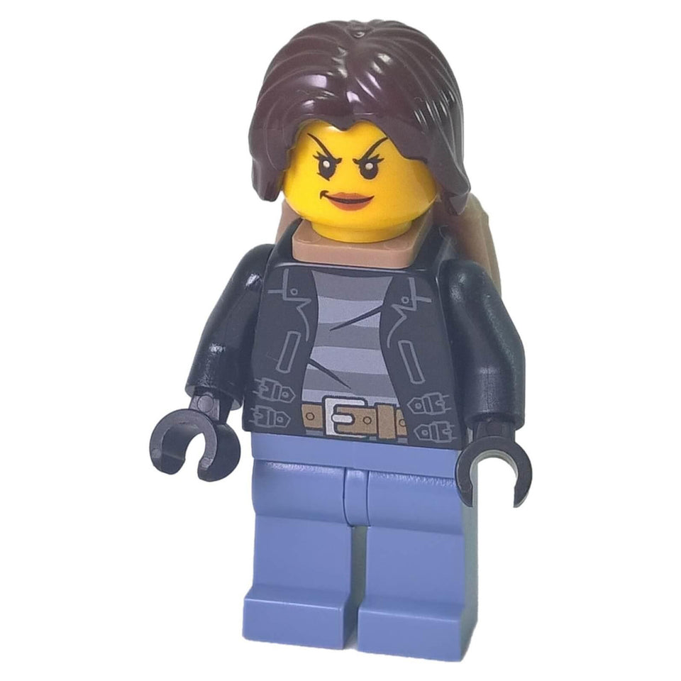 LEGO Minifigura Ladrão da Cidade Fêmea com Cabelo Curto, Mochila 60131 - cty0642new - pose de pé