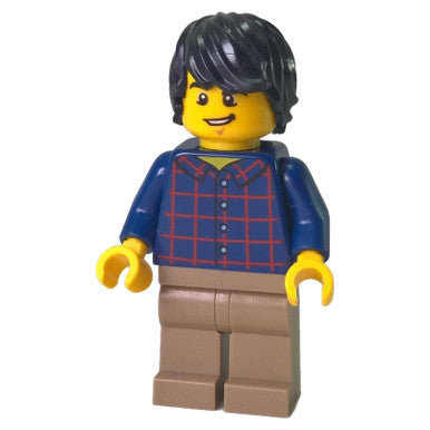 Plaid Button Shirt, Dark Tan Legs, Black Tousled Hair