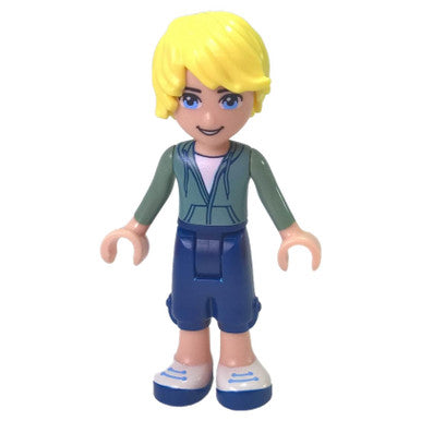 LEGO Friends minifigurka Ben v pískově zelené mikině, čelní pohled