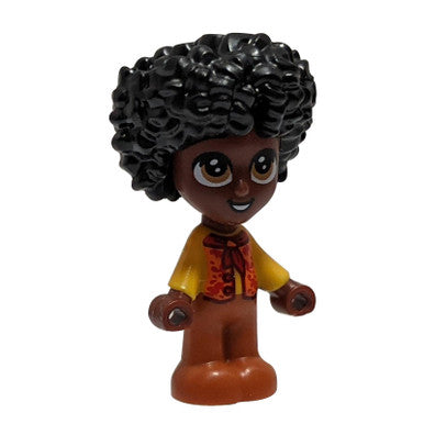 LEGO Antonio Micro Doll, black curly hair, yellow shirt, front view