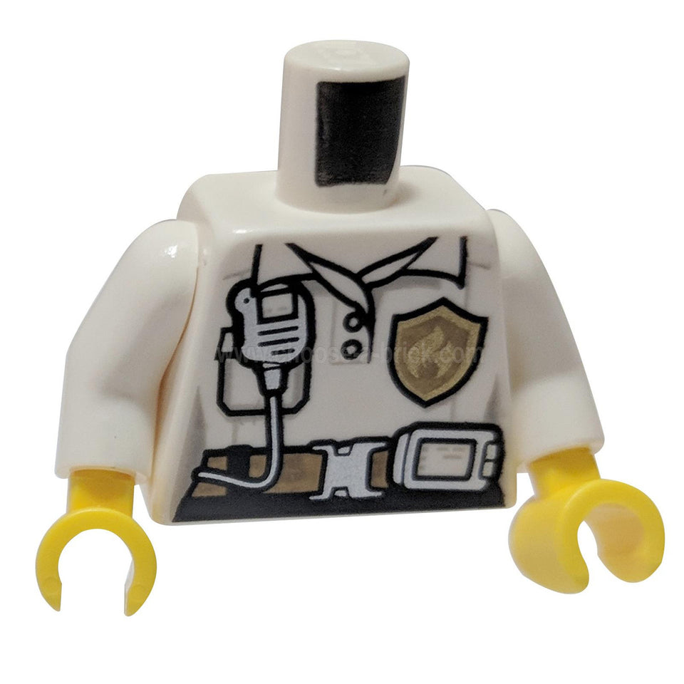 Blanco Torso Jefa de Bomberos Femenina, Insignia de Logo de Bomberos y Cinturón con Patrón de Radio - Blanco Brazos - Amarillo Manos