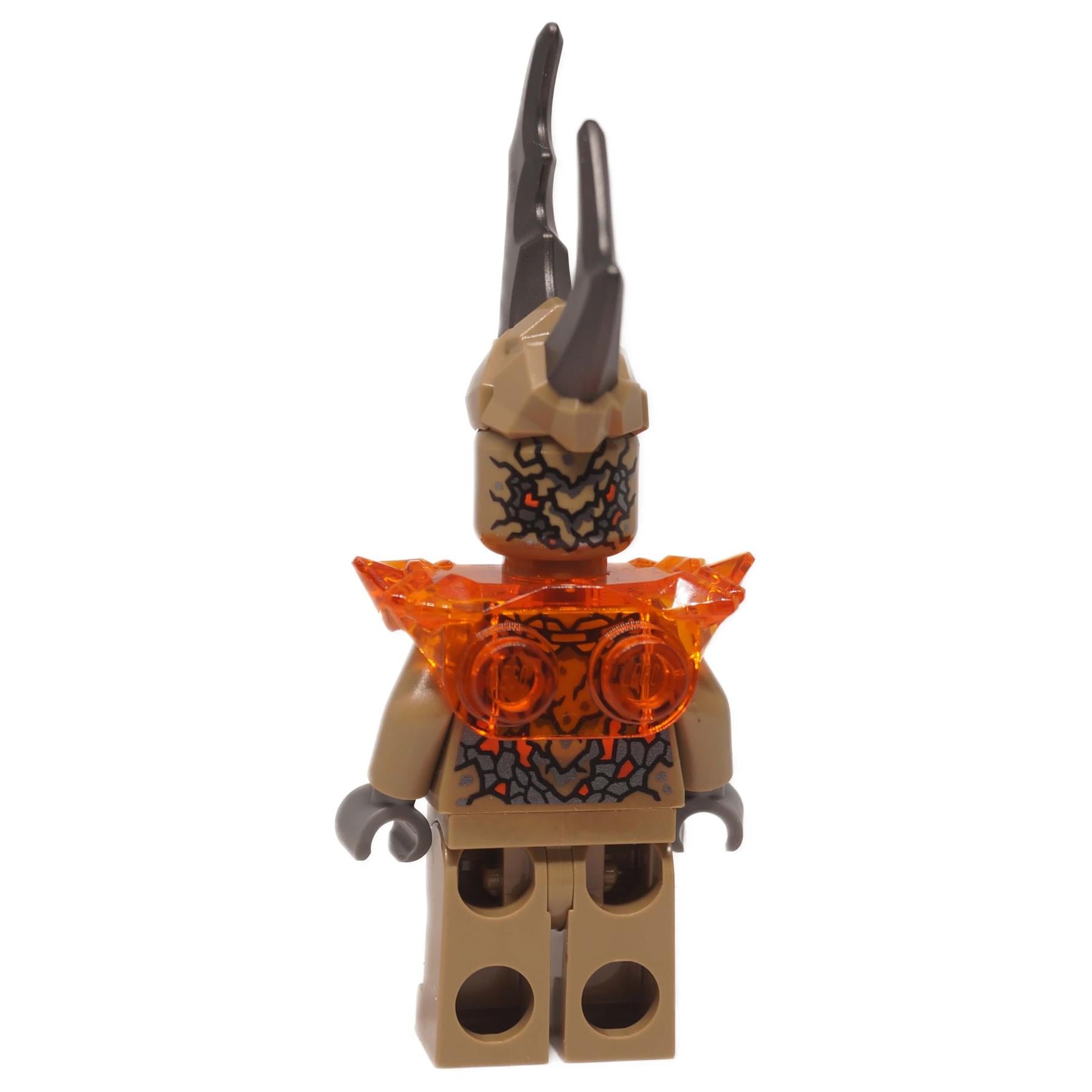LEGO® NINJAGO® Earth Monster minifigure back view with horned helmet and stone armor Dragons Rising S4
