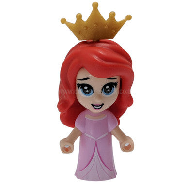 Microfigura LEGO de Ariel con corona y vestido rosa, vista frontal