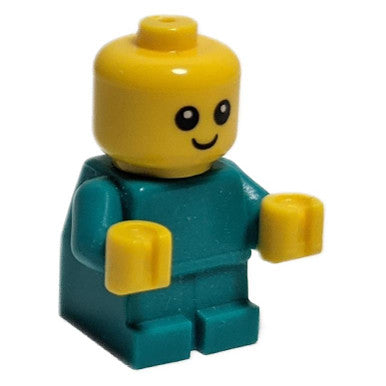 LEGO Baby minifigure, dark turquoise body, yellow hands, angled front view.
