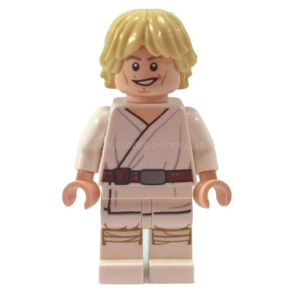 LEGO® Star Wars Luke Skywalker Minifigura (sw0551) – Bianco Roba con Linee sulle Guance, Marrone Cintura e Volto Sorridente