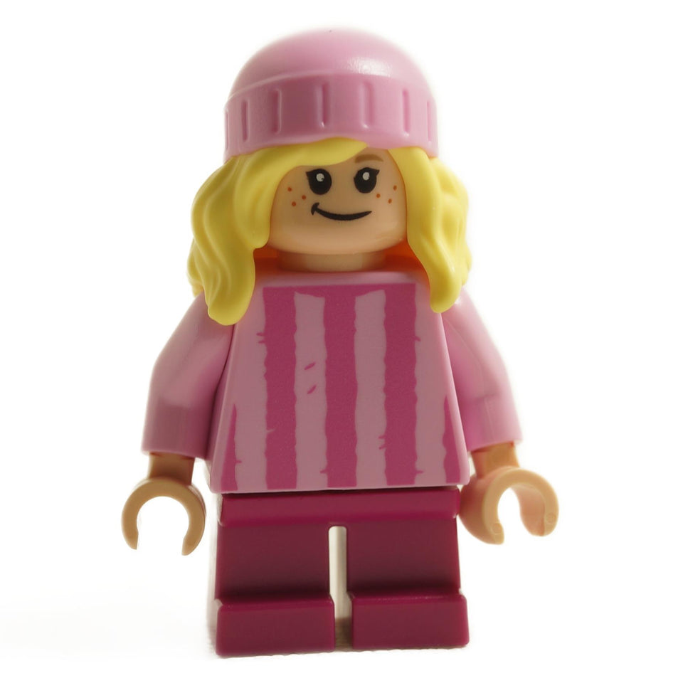 LEGO Edith minifigure mnn025 with blonde hair, pink hat and pink striped sweater