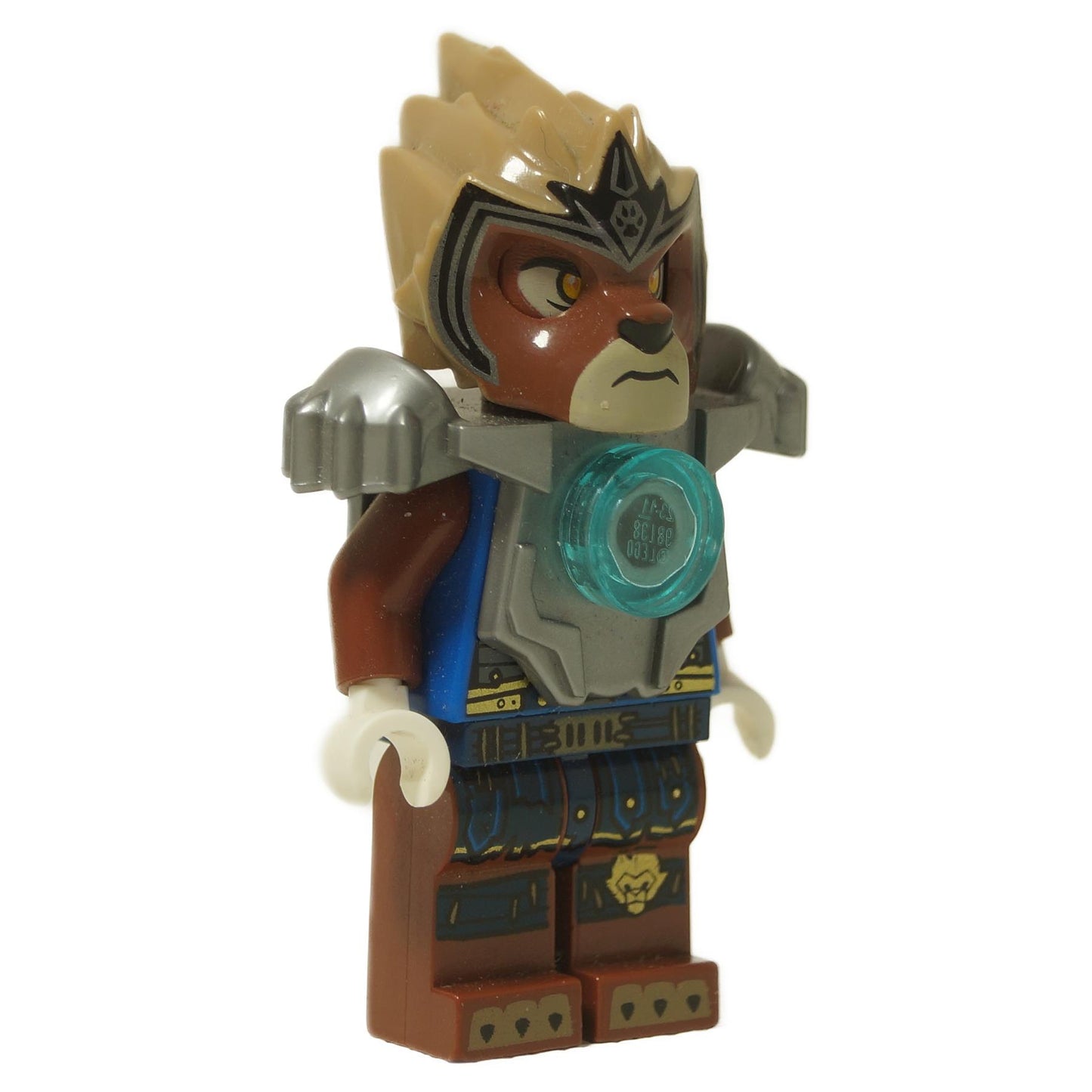 LEGO® Legends of Chima Lavertus minifigure (loc067) front angled view wearing silver armor with blue CHI orb.