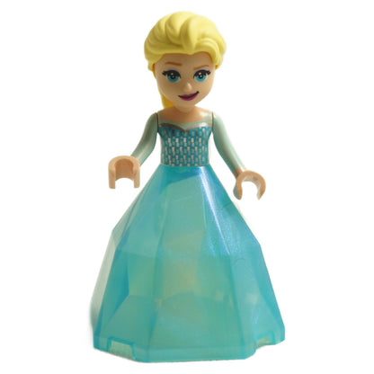 LEGO® Disney Elsa mini-doll dp143 with blonde hair, sparkling bright blue diamond-style dress container bottom, and confident smiling expression
